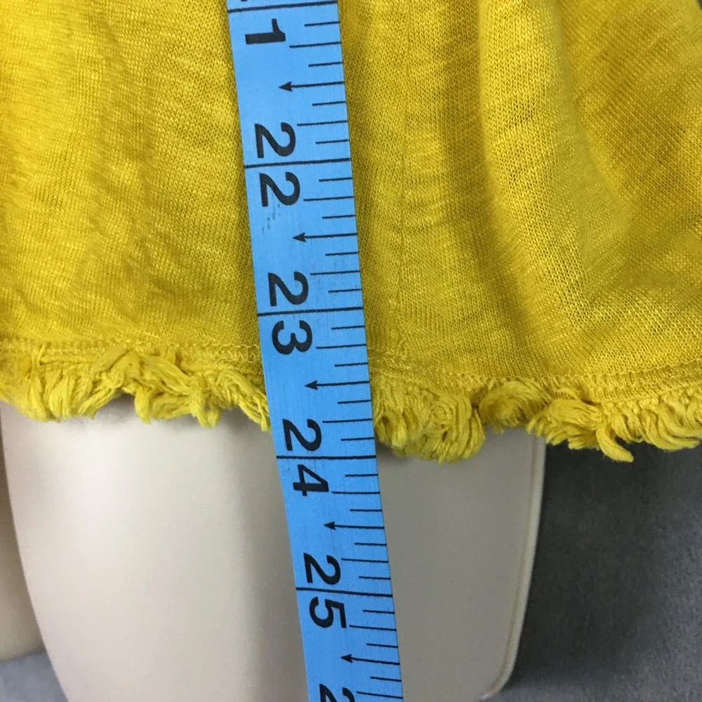 Chicos 100% Linen Yellow Top‎ XL Size 3 Fringe Trim  Boho Bright Summer Vacation
